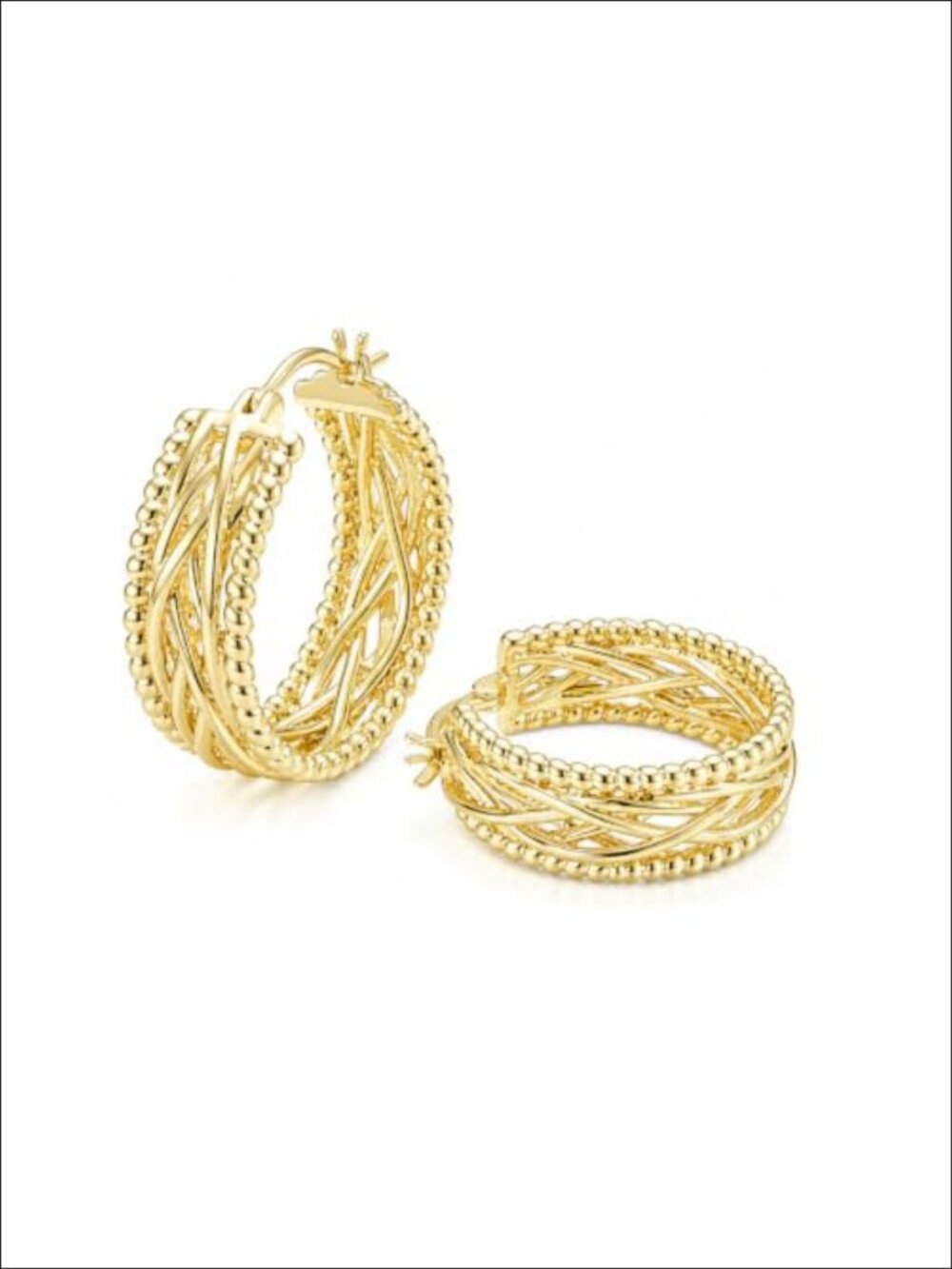 14k Yellow Gold Plated Twisted Braided Hoop Earrings Textured Huggie Women